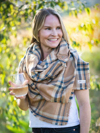 Fall Blanket Scarf with Leather Detail