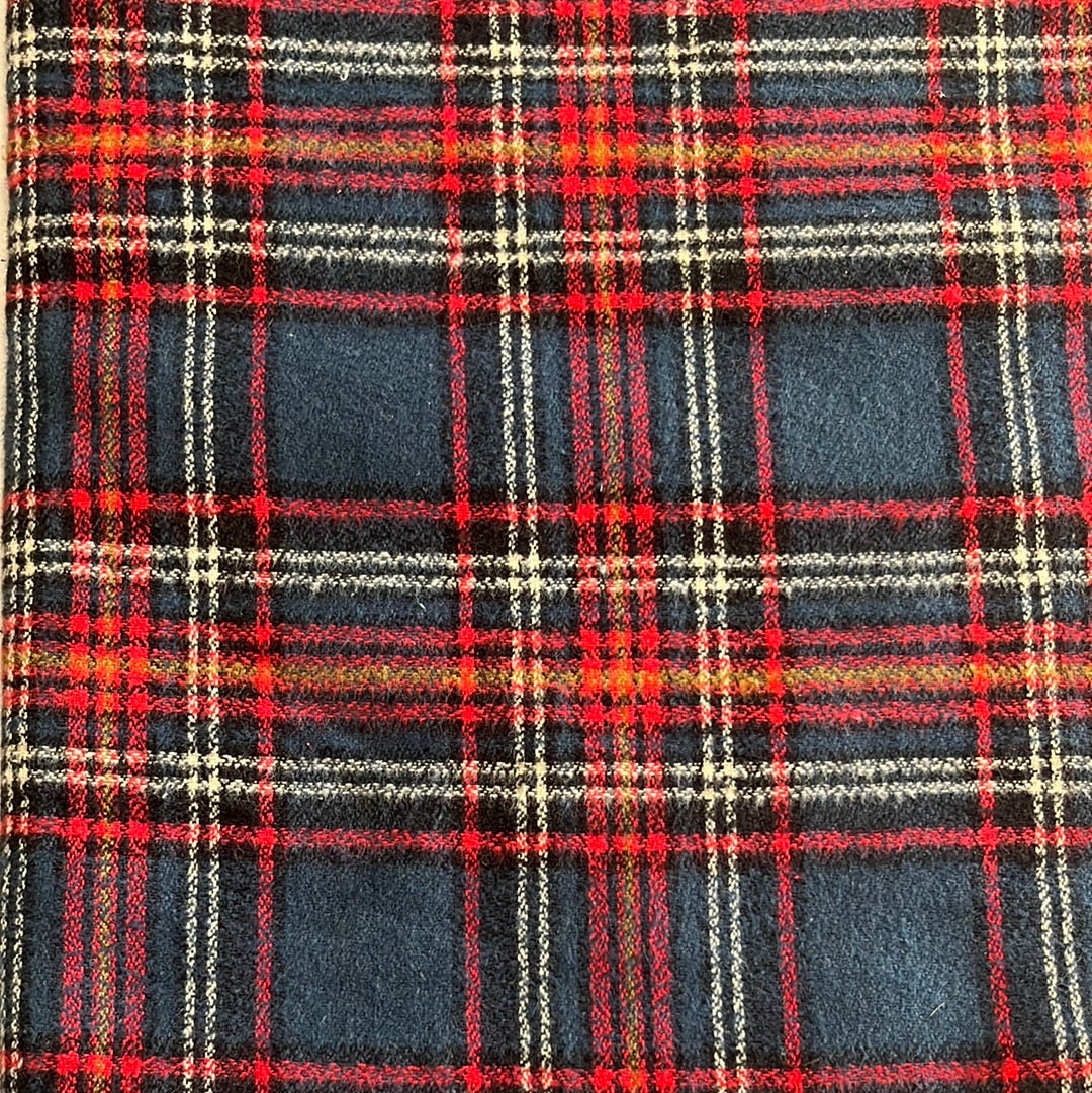 Blue & Red Plaid Blanket Scarf with Leather Detail no