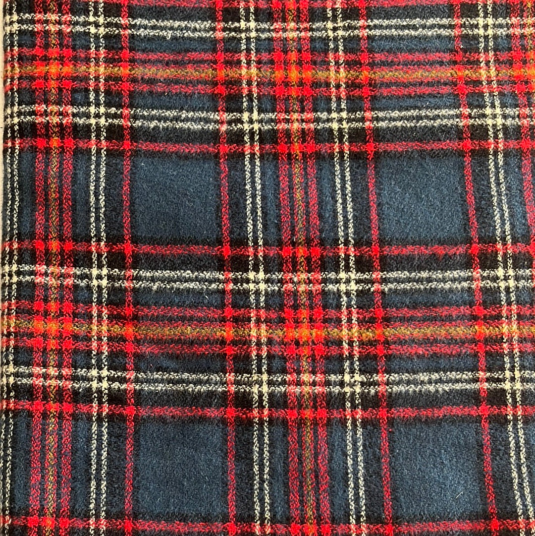Blue & Red Plaid Blanket Scarf with Leather Detail no