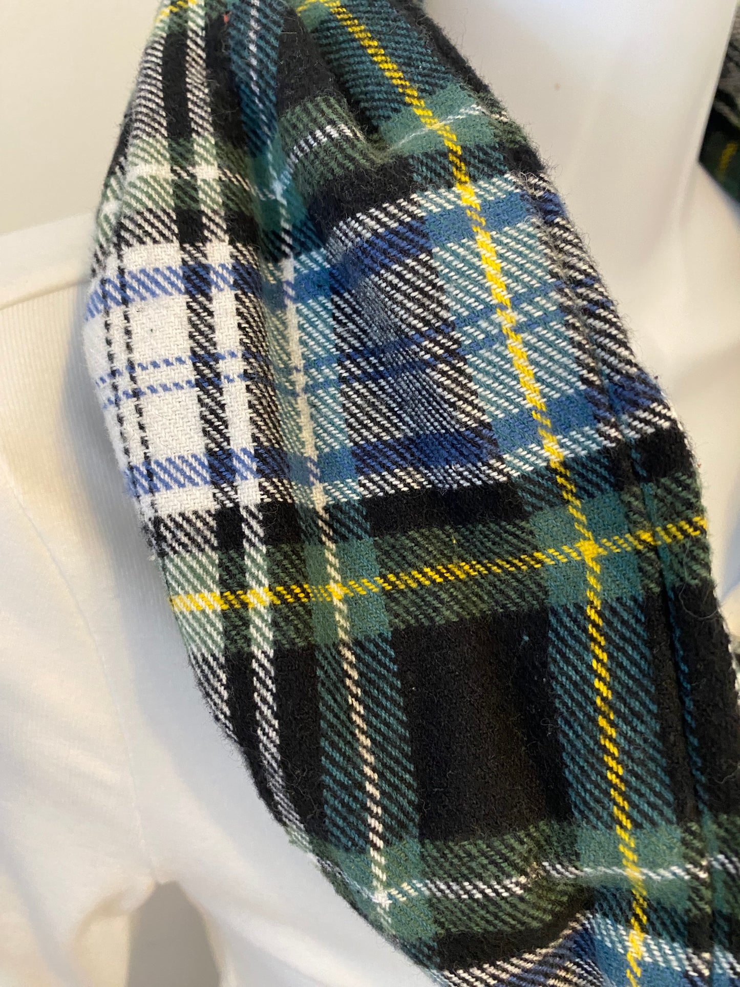 Navy & Green & Yellow Classic Plaid Eternity Scarf with a Leather Cuff