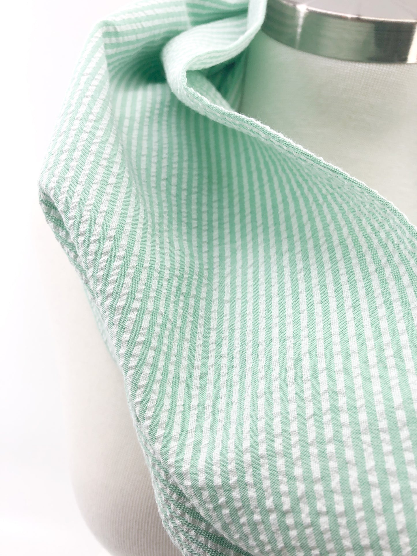 Mint Seersucker Eternity Scarf with a Leather Cuff