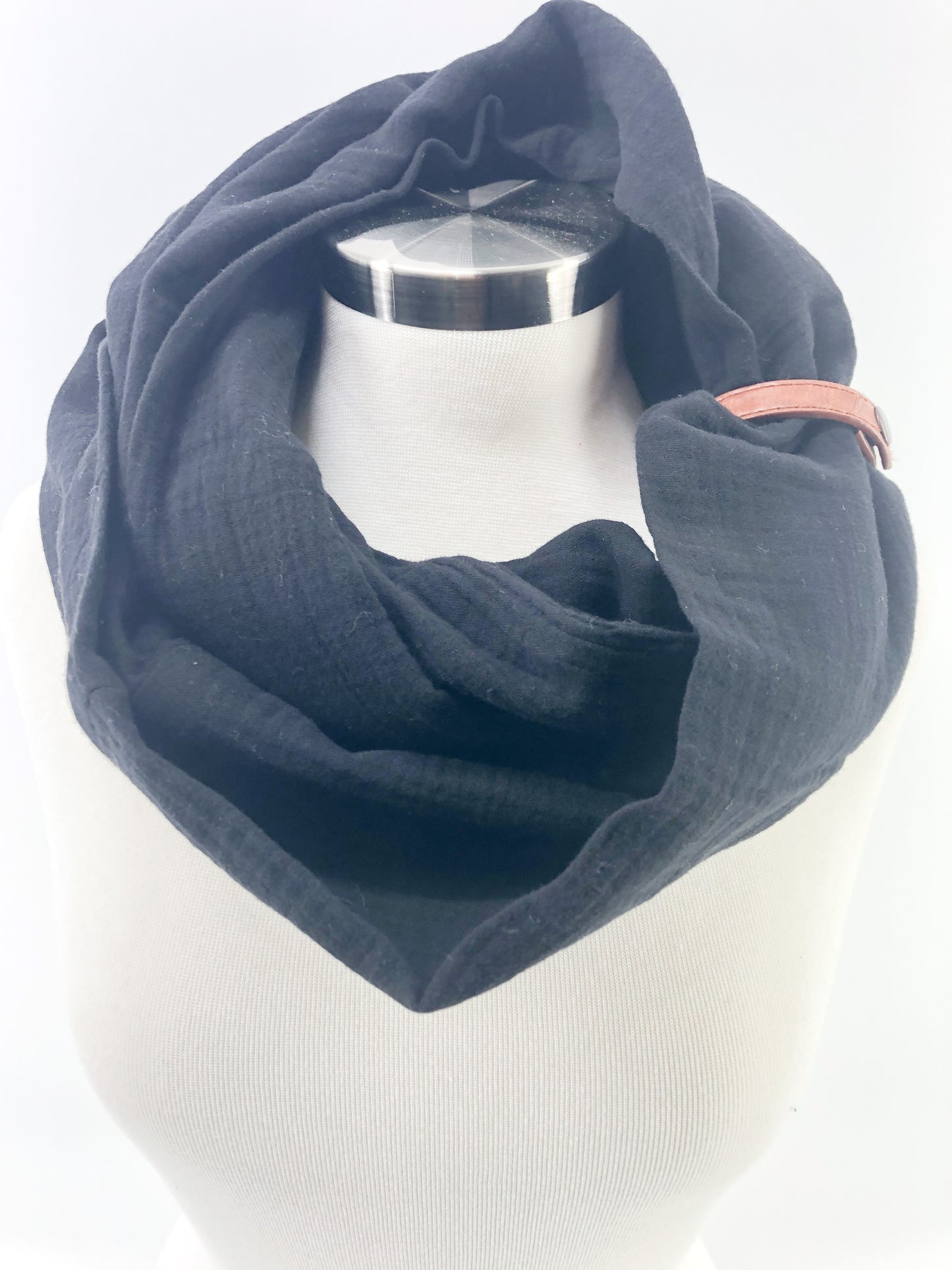 Black Gauze Eternity Scarf with a Leather Cuff
