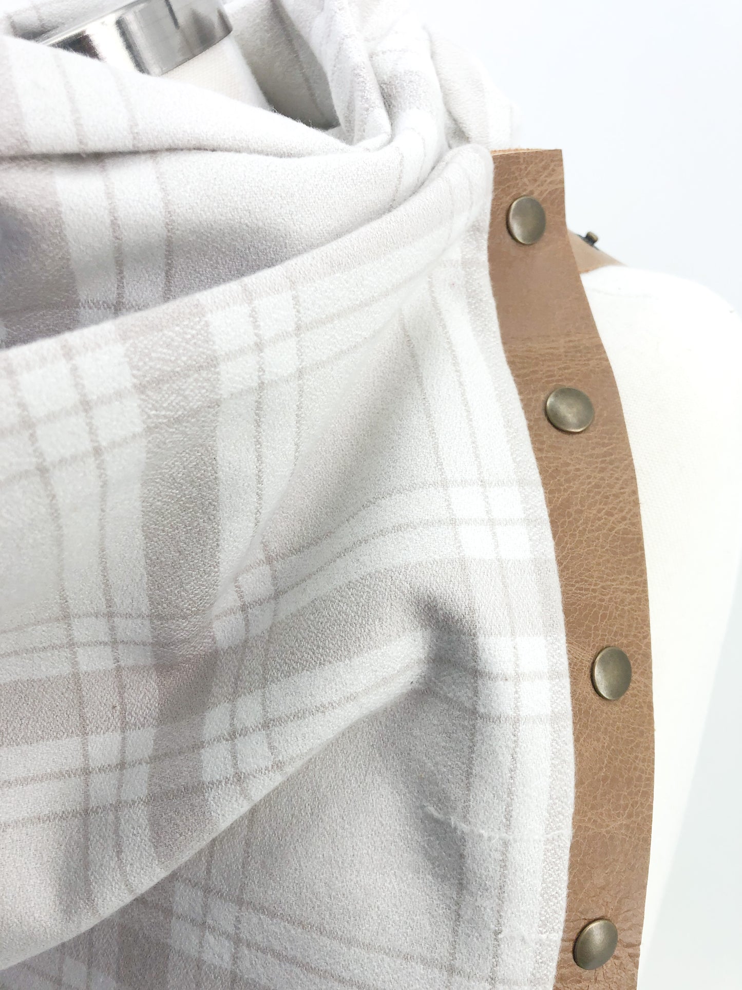 Bone Plaid Multi Snap Scarf with Leather Snaps