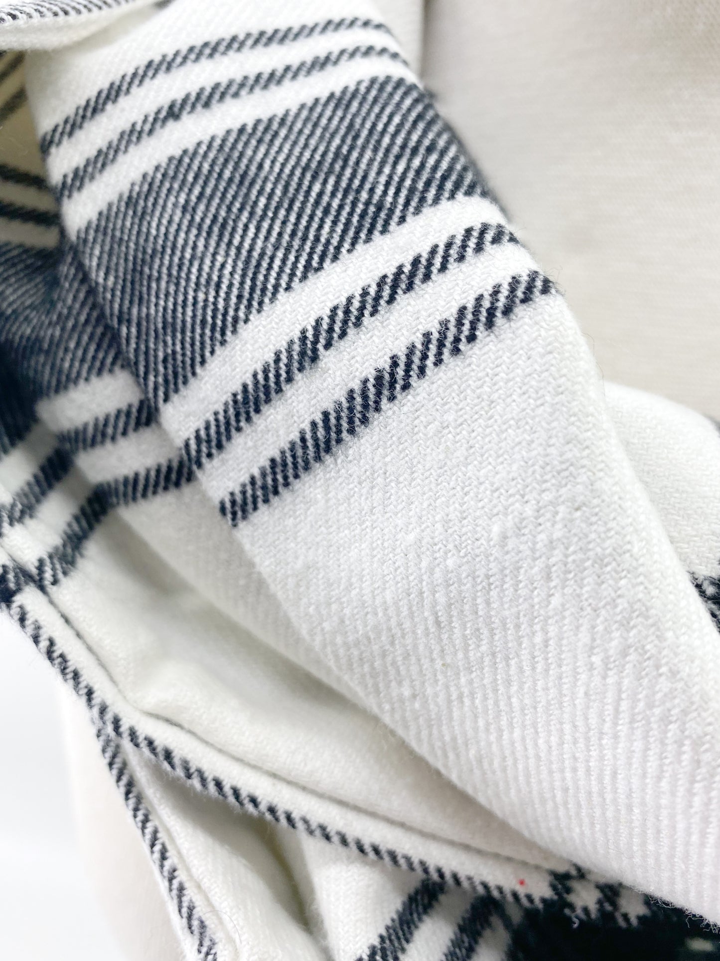 White & Black Plaid Eternity Scarf with a Leather Cuff