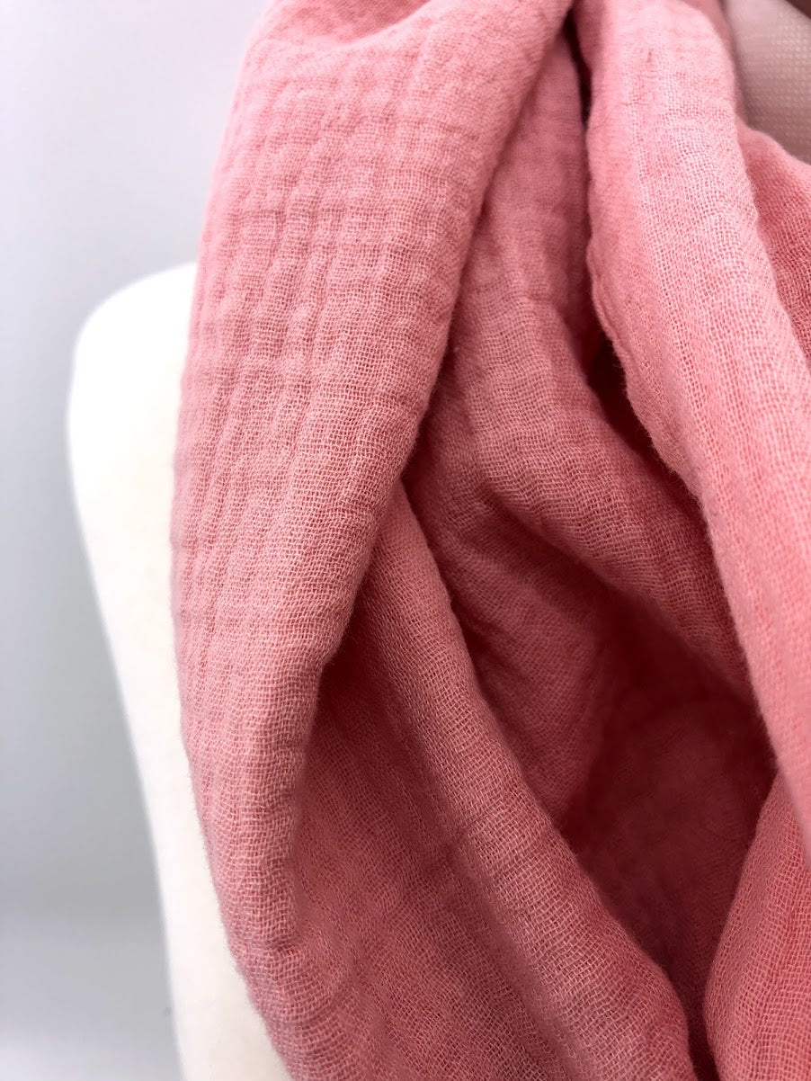 Coral Gauze Eternity Scarf with a Leather Cuff