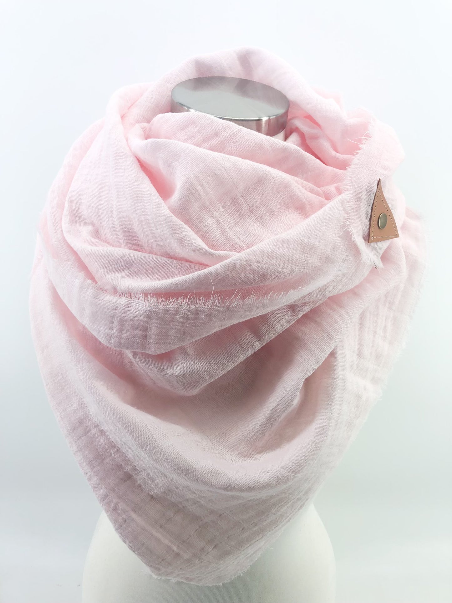 Blush Ballet Pink Gauze Blanket Scarf with Leather Detail