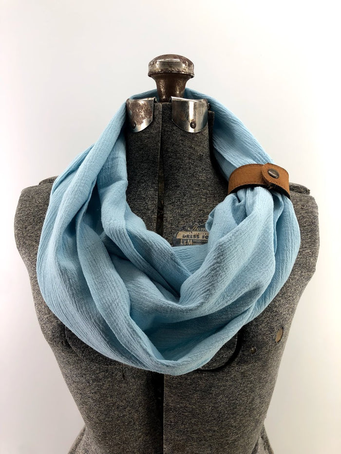 Light Blue Gauze Eternity Scarf with a Leather Cuff