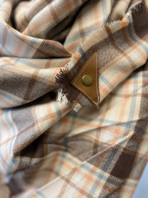 Coco Plaid Blanket Scarf with Leather Detail