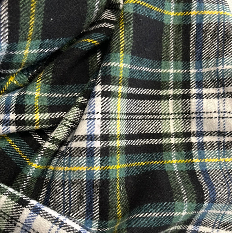 Navy & Green & Yellow Classic Plaid Blanket Scarf with Leather Detail no