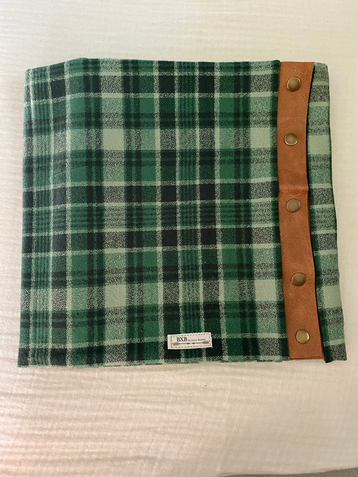 Eucalyptus Plaid Multi Snap Scarf with Leather Snaps