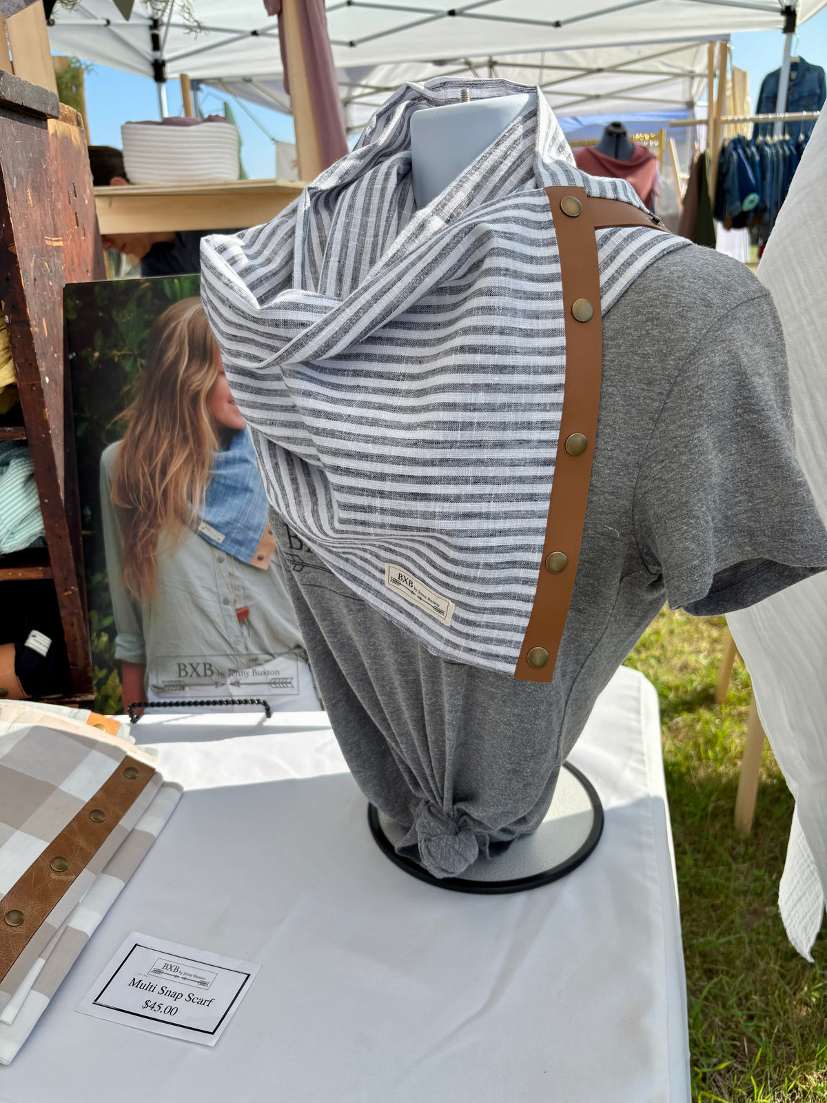 Coastal Strip Multi Snap Scarf with Leather Snaps