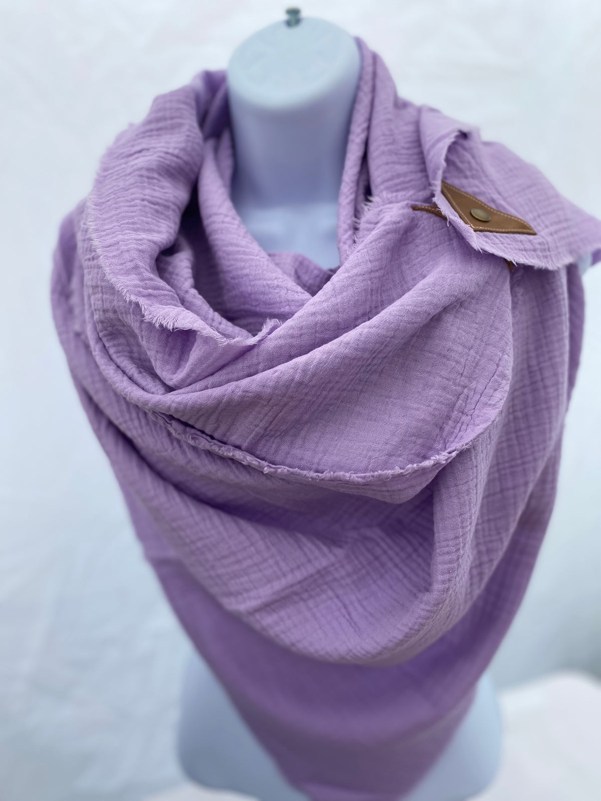 Purple Lilac Gauze Blanket Scarf with Leather Detail