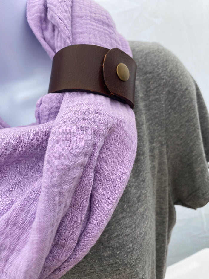 Purple Lilac Gauze Eternity Scarf with a Leather Cuff