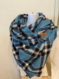 High Tide Plaid Blanket Scarf with Leather Detail