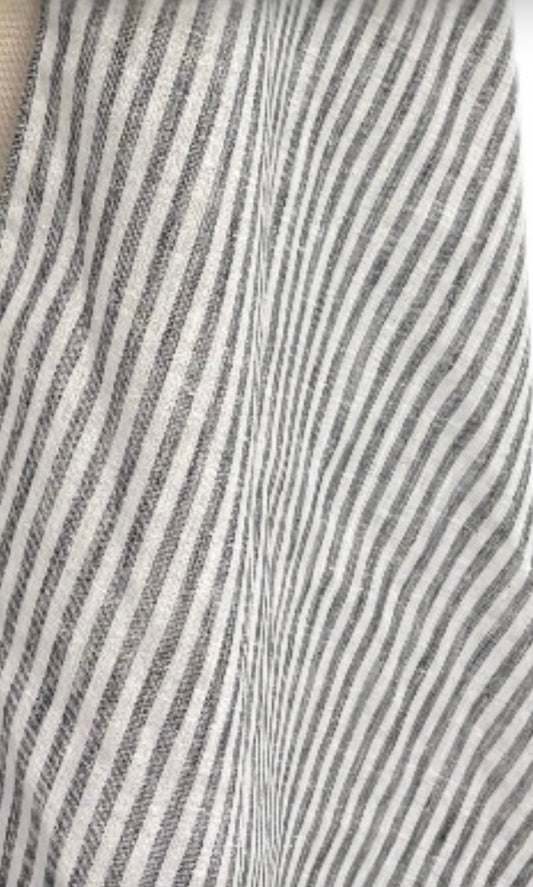 Coastal Stripe Linen/ cotton Blanket Scarf with Leather Detail