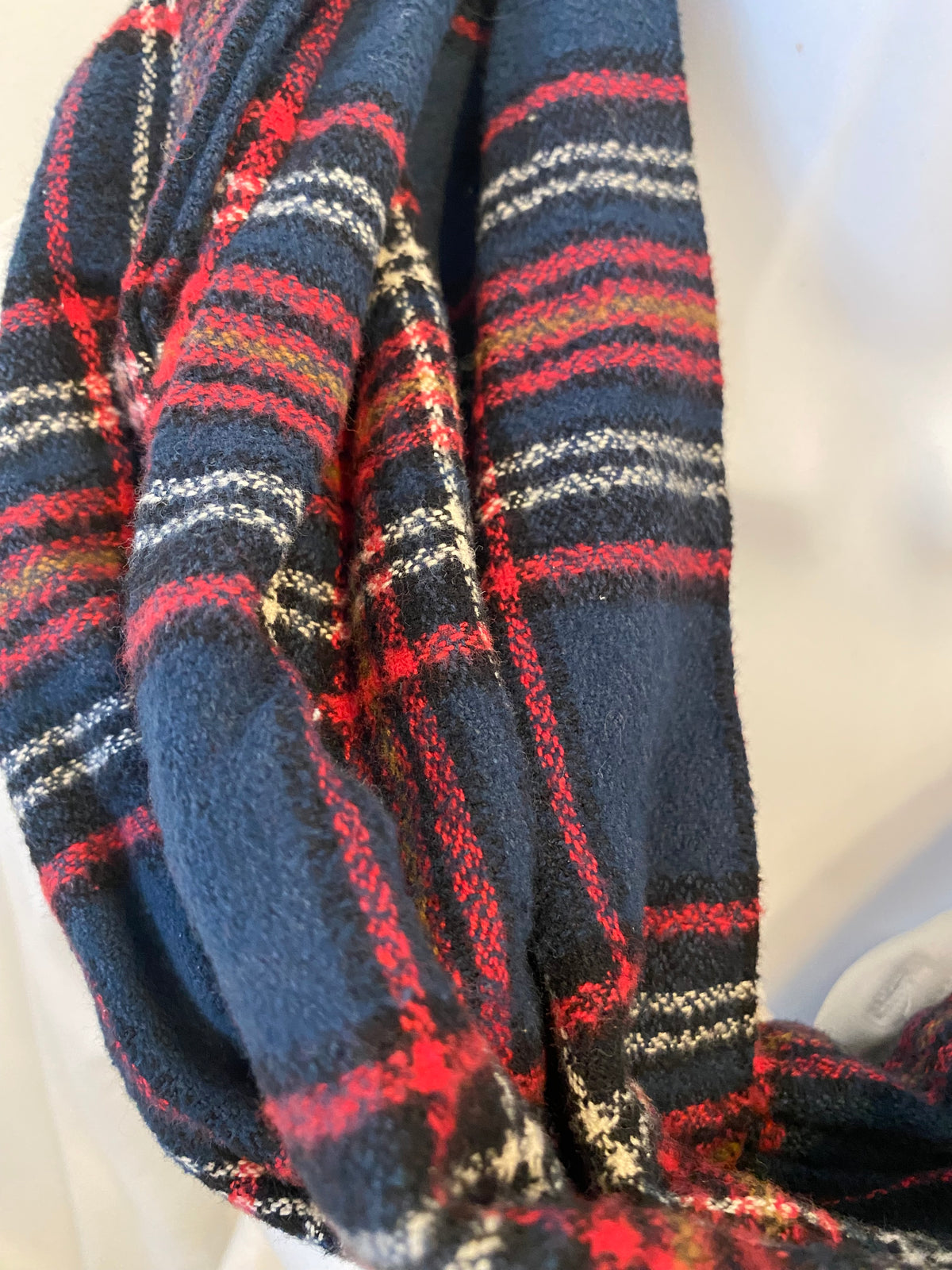 Blue & Red Plaid Eternity Scarf with a Leather Cuff