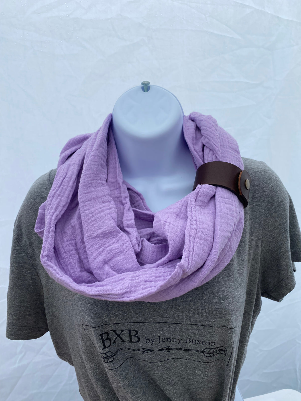 Purple Lilac Gauze Eternity Scarf with a Leather Cuff