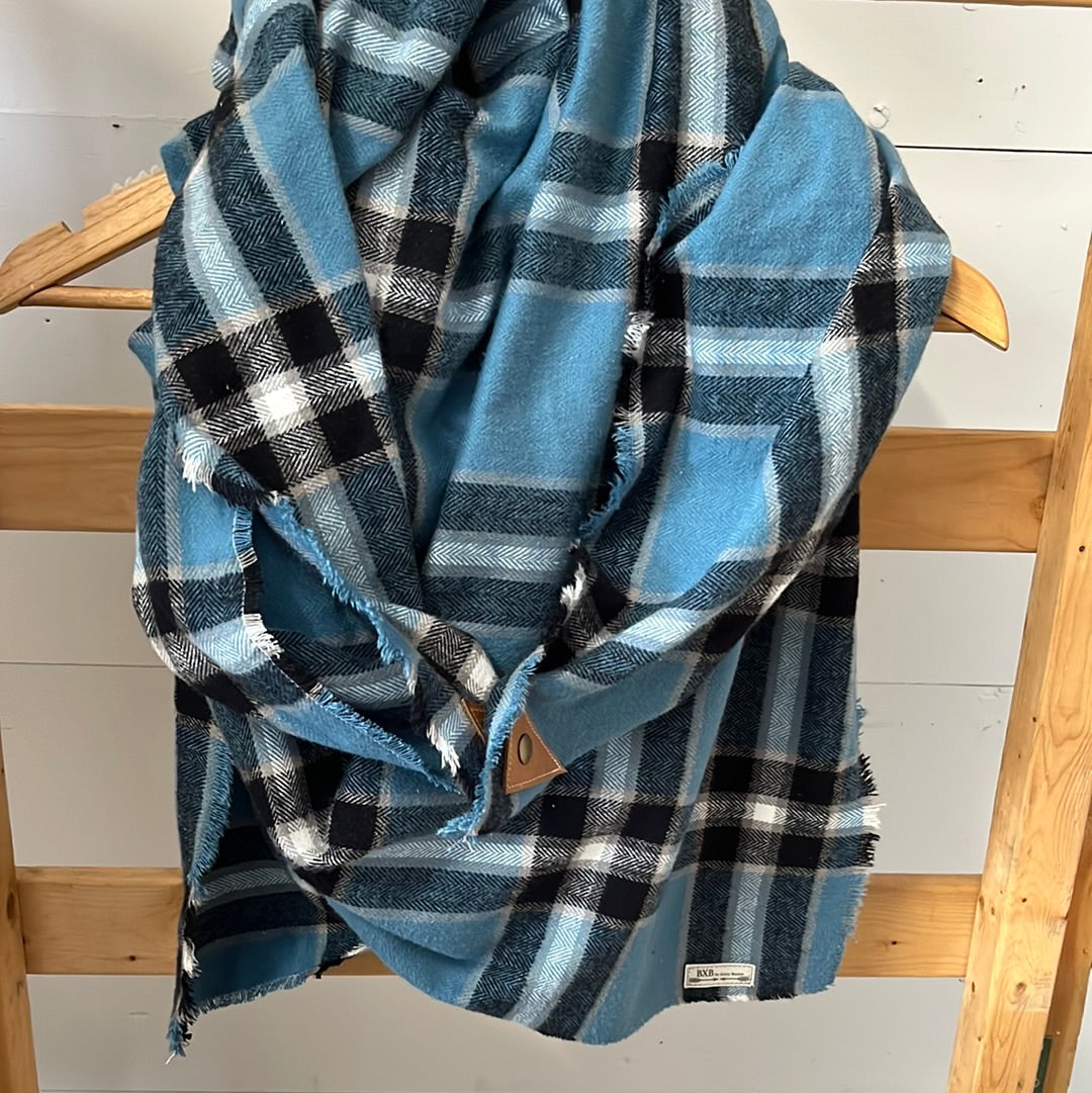High Tide Plaid Blanket Scarf with Leather Detail