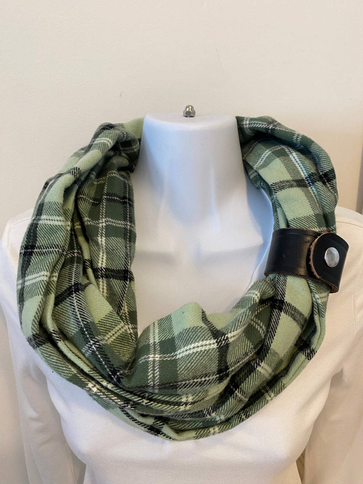 Hunter & Sage Plaid Eternity Scarf with a Leather Cuff