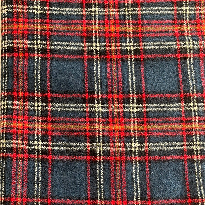 Blue & Red Plaid Blanket Scarf with Leather Detail no