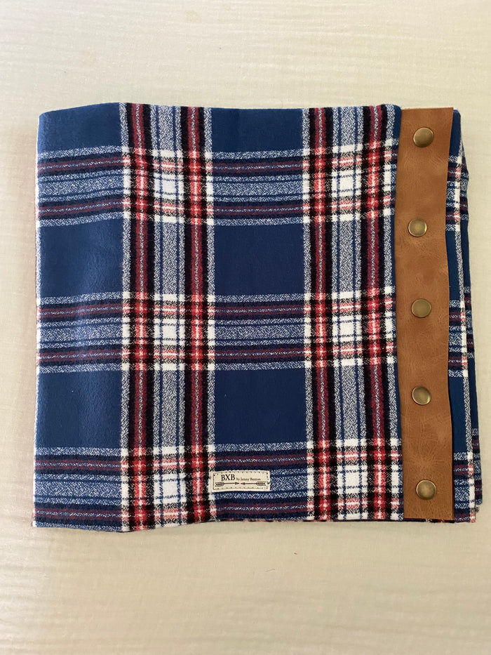 Americana Plaid Multi Snap Scarf with Leather detail