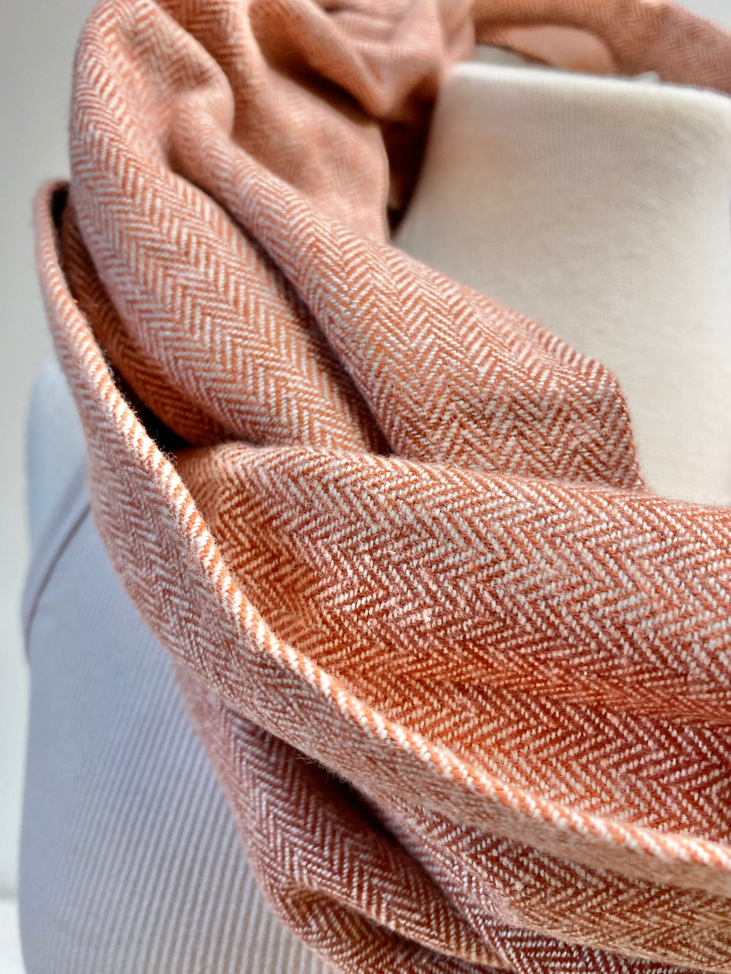 Auburn Herringbone Eternity Scarf with a Leather Cuff
