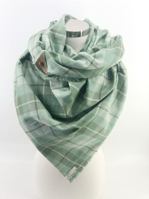 Basil Plaid Blanket Scarf with Leather Detail