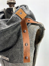 Black & Gray Herringbone Multi Snap Scarf with Leather Snaps