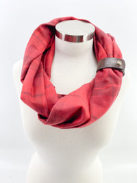 Cayenne Plaid Eternity Scarf with a Leather Cuff