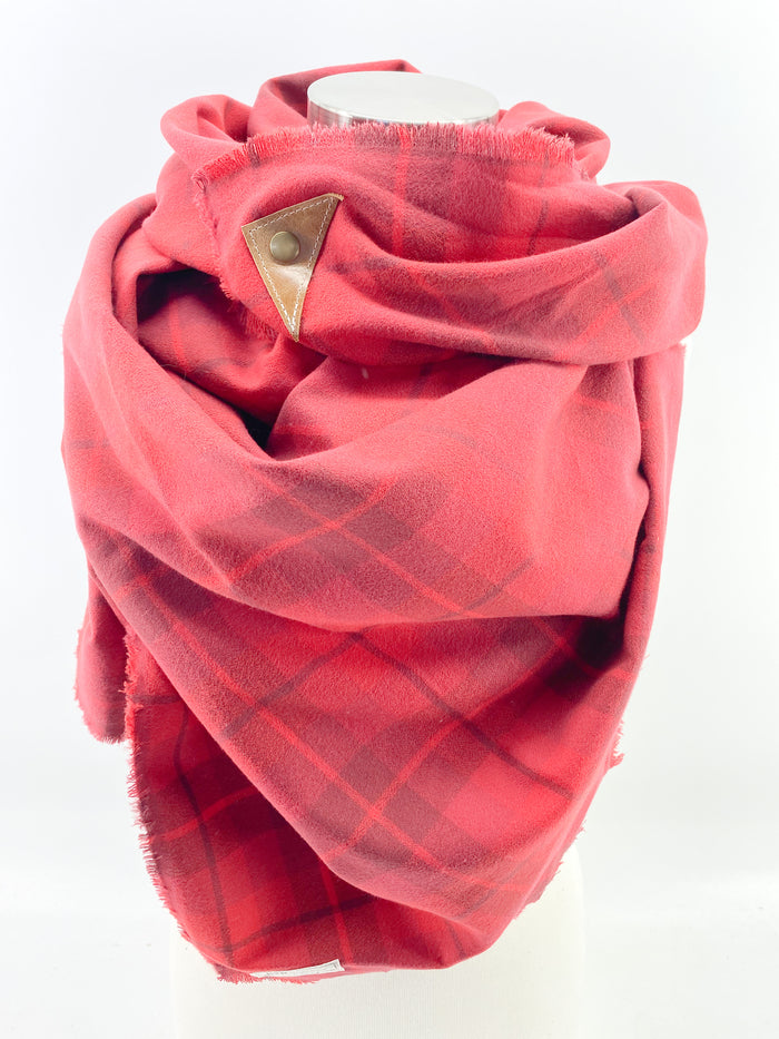 Cayenne Plaid Blanket Scarf with Leather Detail