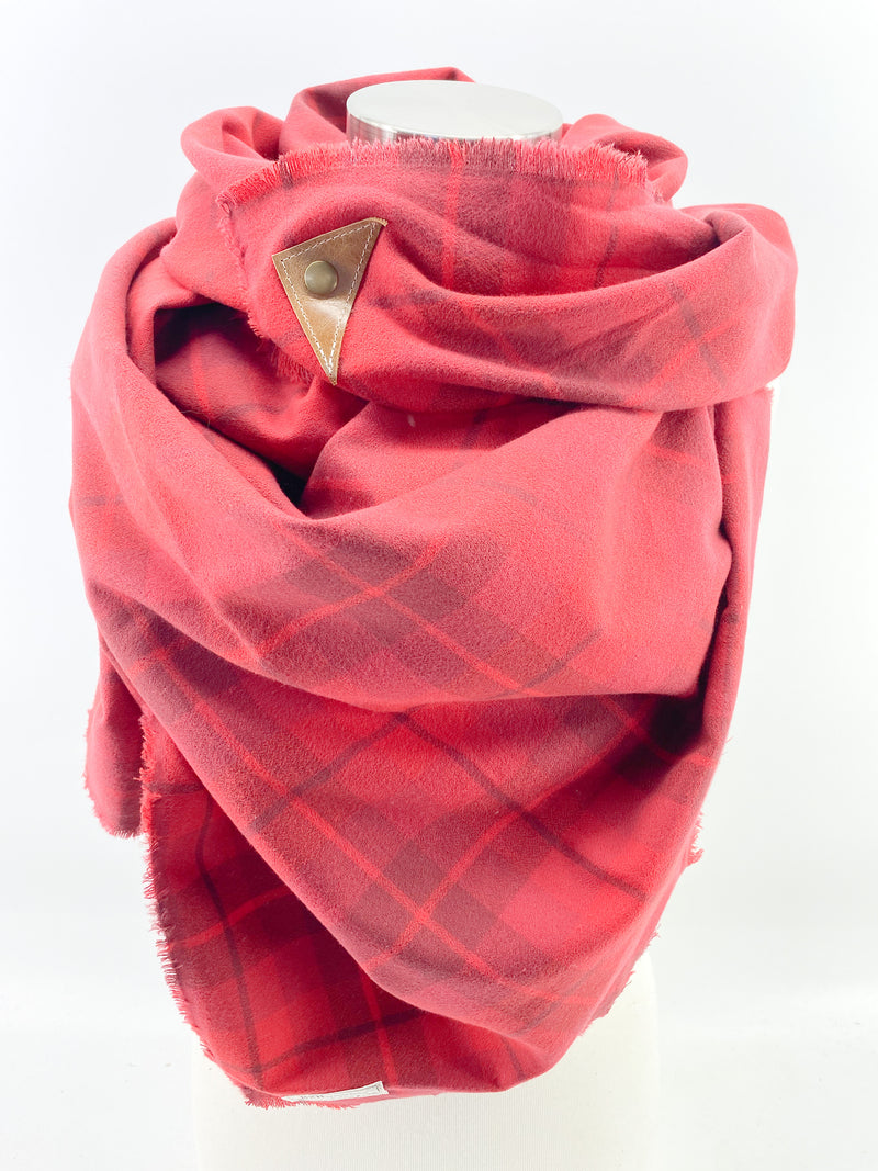 Cayenne Plaid Blanket Scarf with Leather Detail