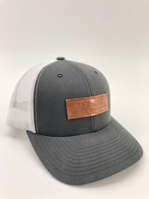 Charcoal & White BXB Leather Logo Trucker Hat