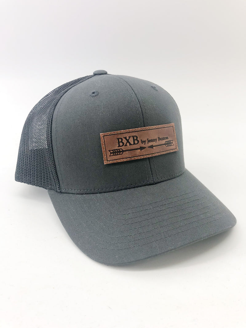 Charcoal & Black BXB Leather Logo Trucker Hat