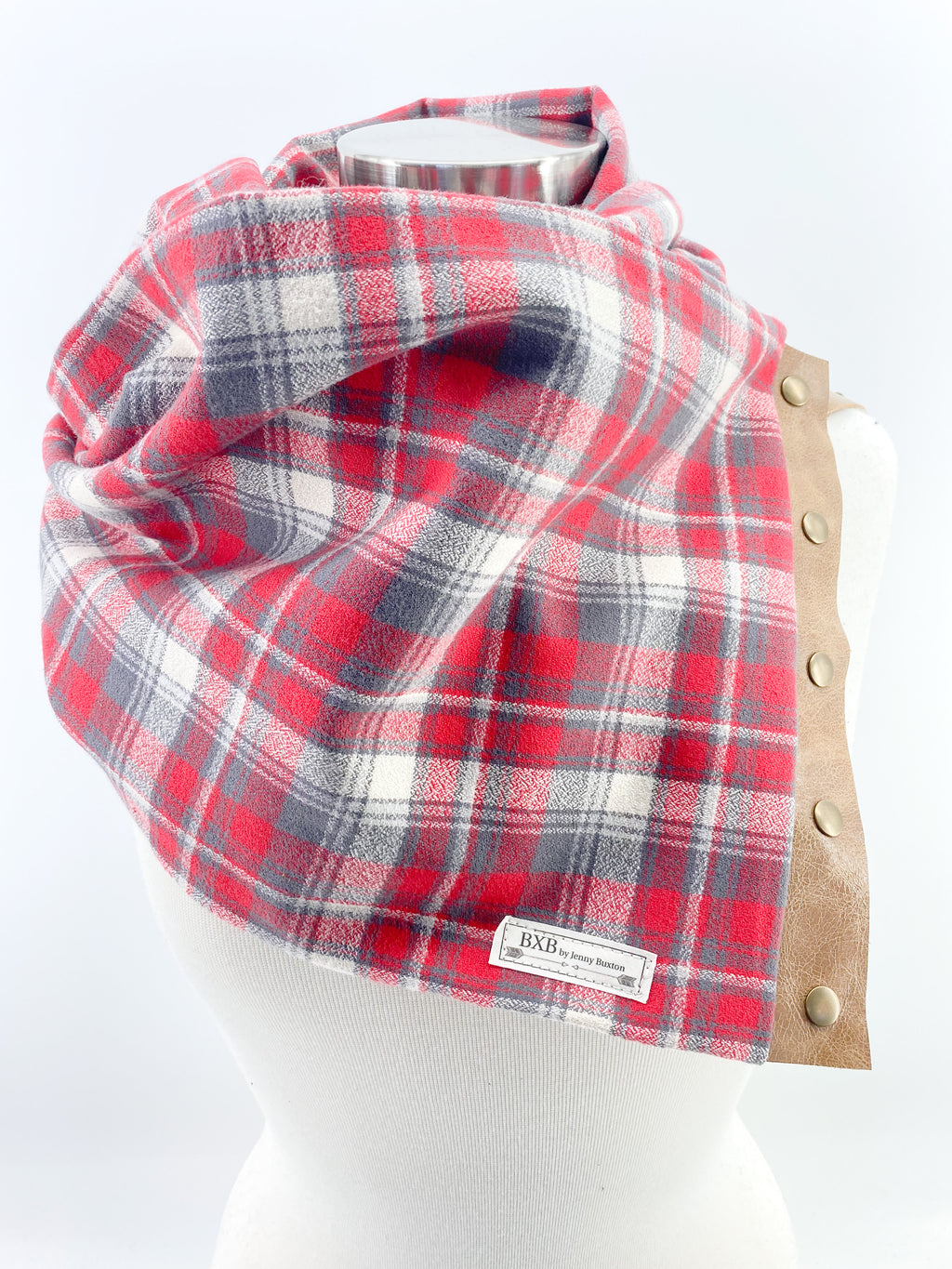 Festive Plaid Multi Snap Scarf with Leather Snaps