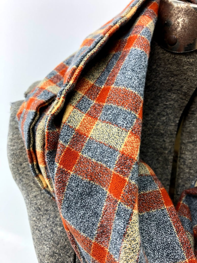 Gray & Rust Plaid Eternity Scarf with a Leather Cuff