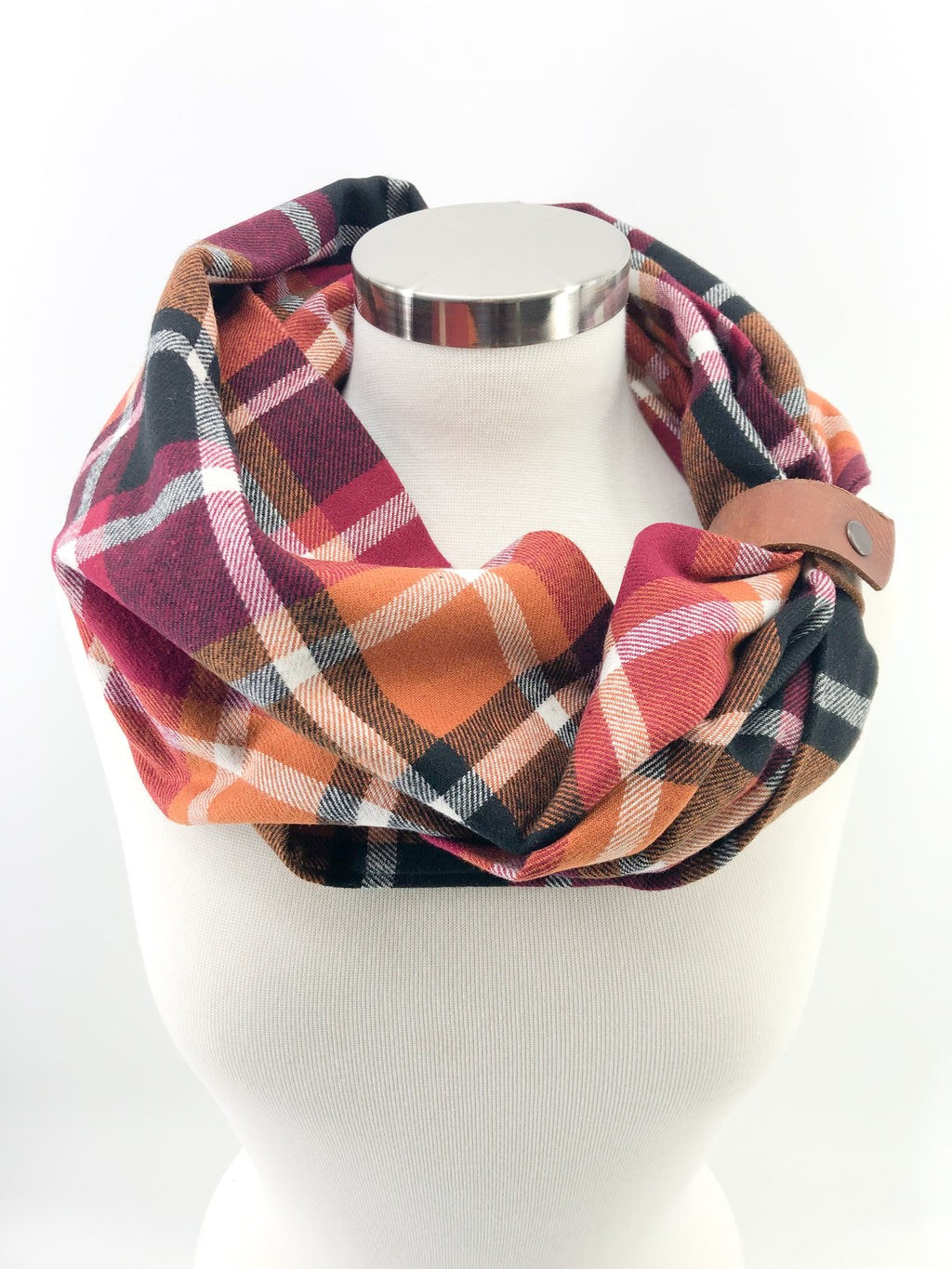 Harvest Plaid Eternity Scarf with a Leather Cuff