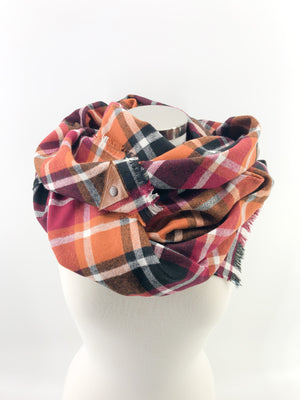 Harvest Plaid Blanket Scarf with Leather Detail