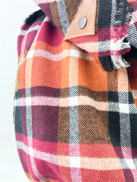 Harvest Plaid Blanket Scarf with Leather Detail