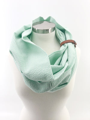 Mint Seersucker Eternity Scarf with a Leather Cuff