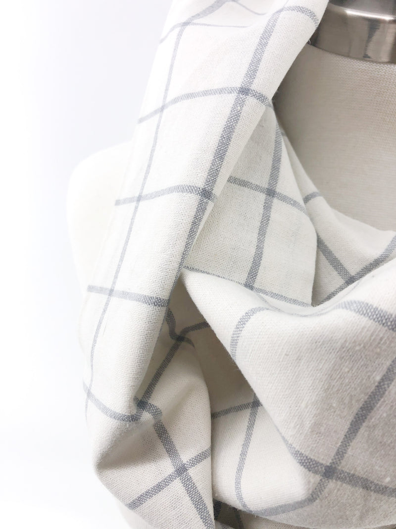 White Windowpane Summer Eternity Scarf with a Leather Cuff
