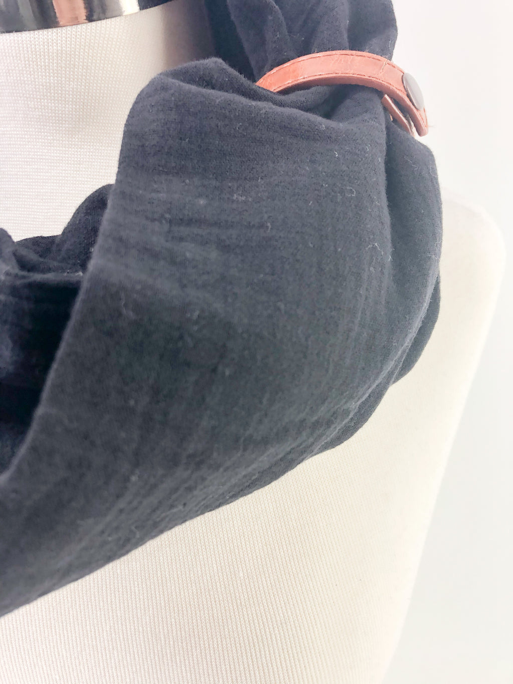 Black Gauze Eternity Scarf with a Leather Cuff