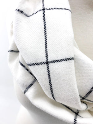 White & Black Windowpane Eternity Scarf with a Leather Cuff