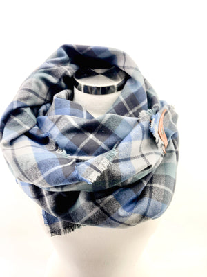 Shadow Plaid Blanket Scarf with Leather Detail
