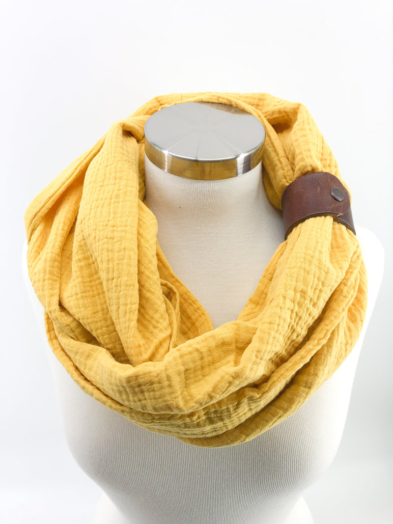 Mimosa Gauze Eternity Scarf with a Leather Cuff