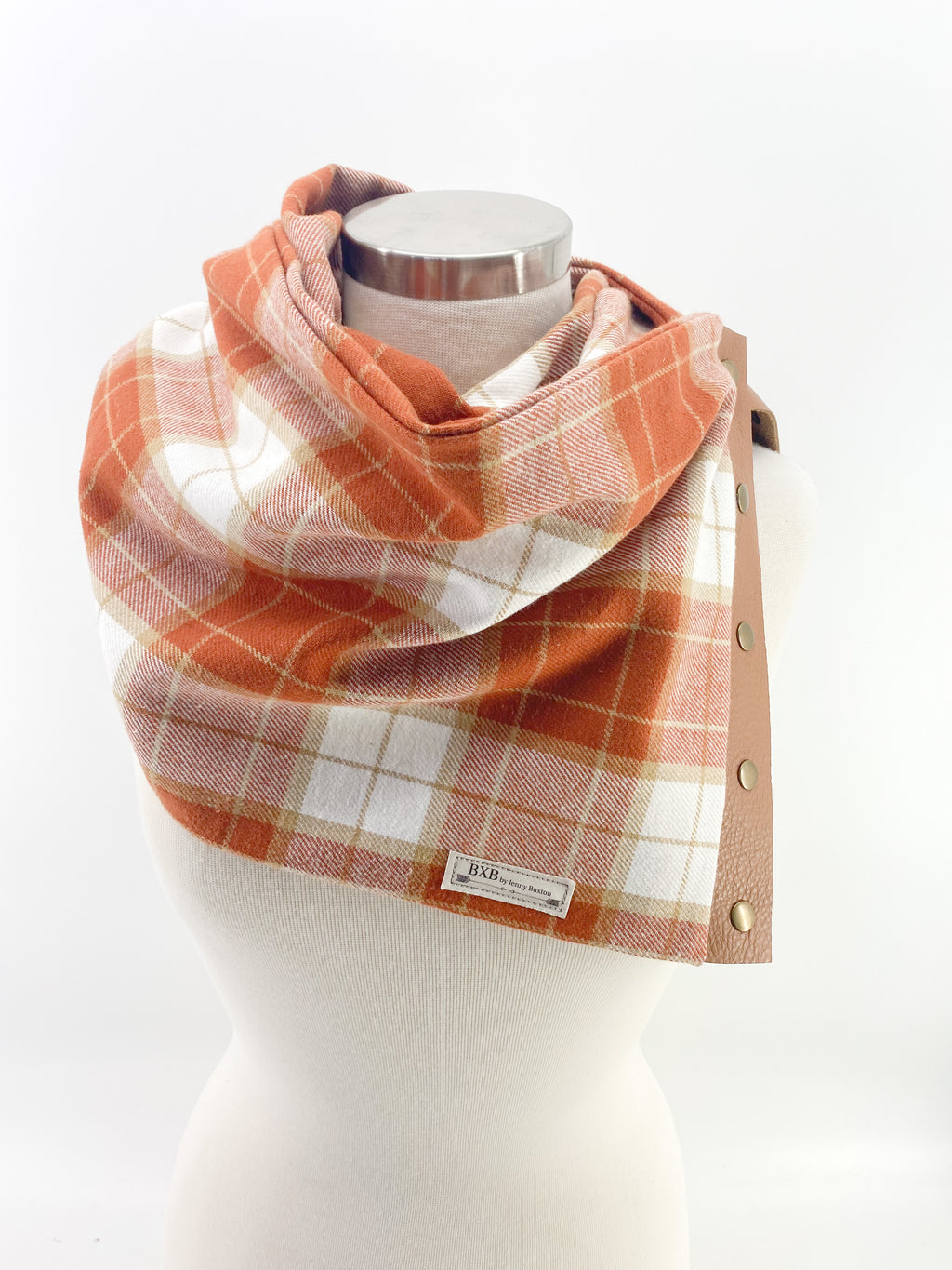 Amber Tone Plaid Multi Snap Scarf with Leather Snaps