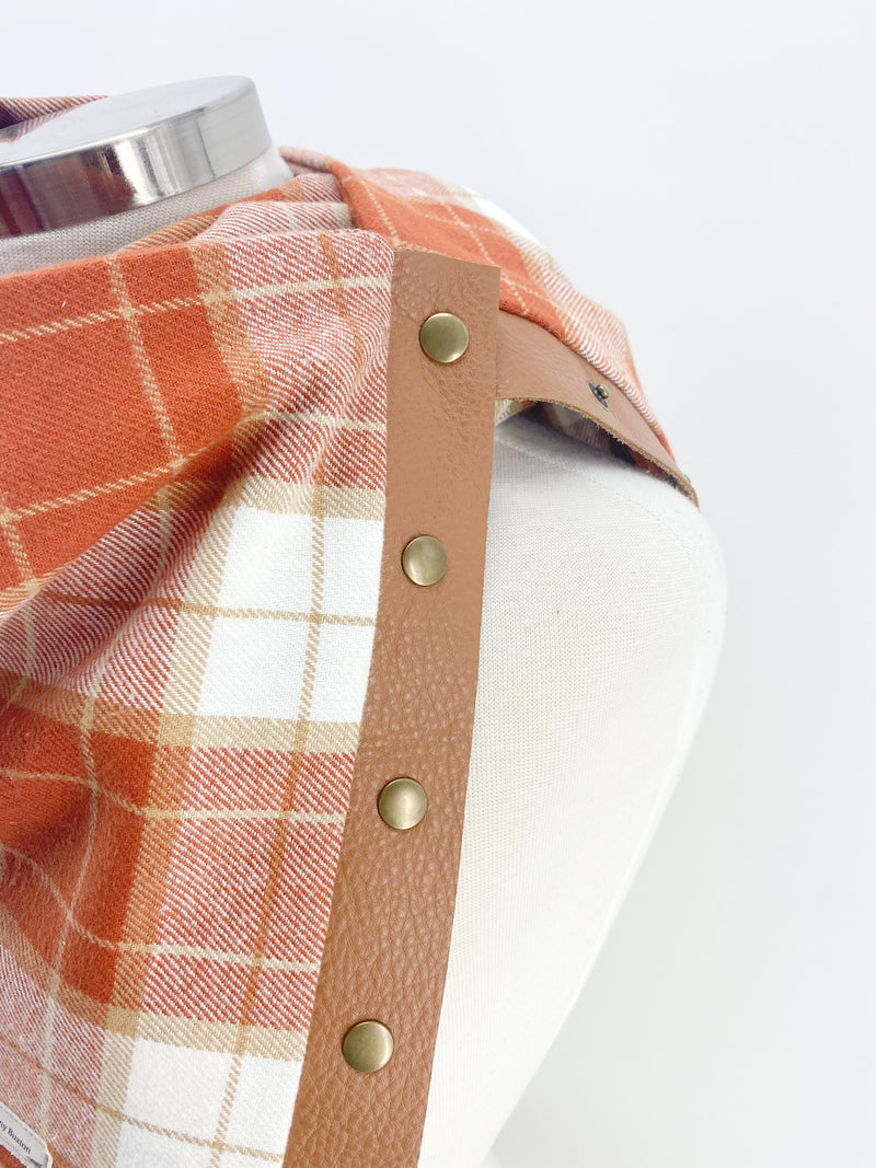 Amber Tone Plaid Multi Snap Scarf with Leather Snaps