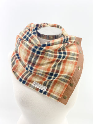 Hearty New England Plaid Multi Snap Scarf with Leather Snaps