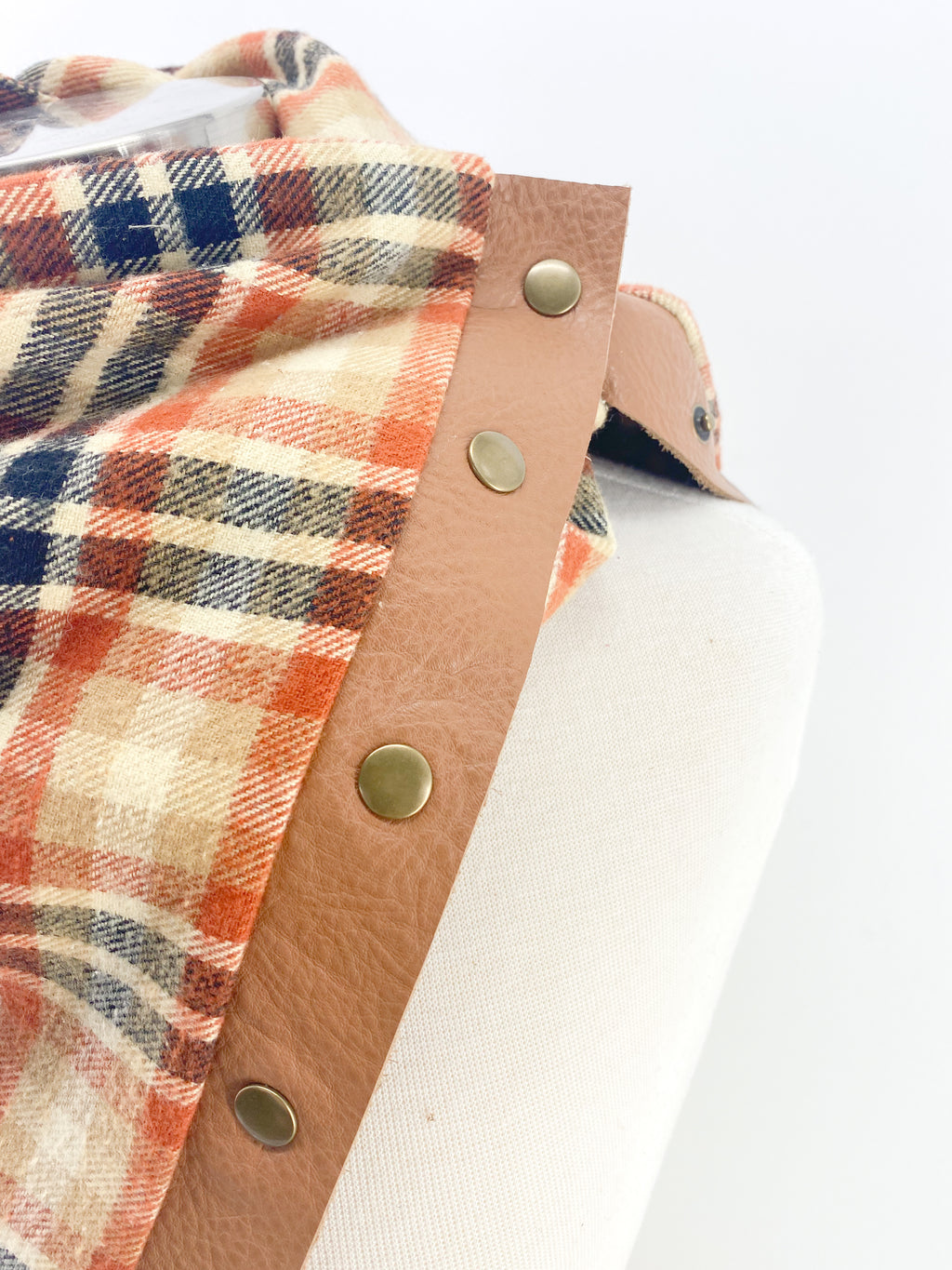 Hearty New England Plaid Multi Snap Scarf with Leather Snaps