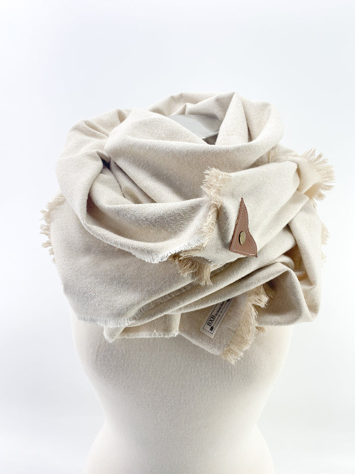 Wheat Herringbone Blanket Scarf with Leather Detail