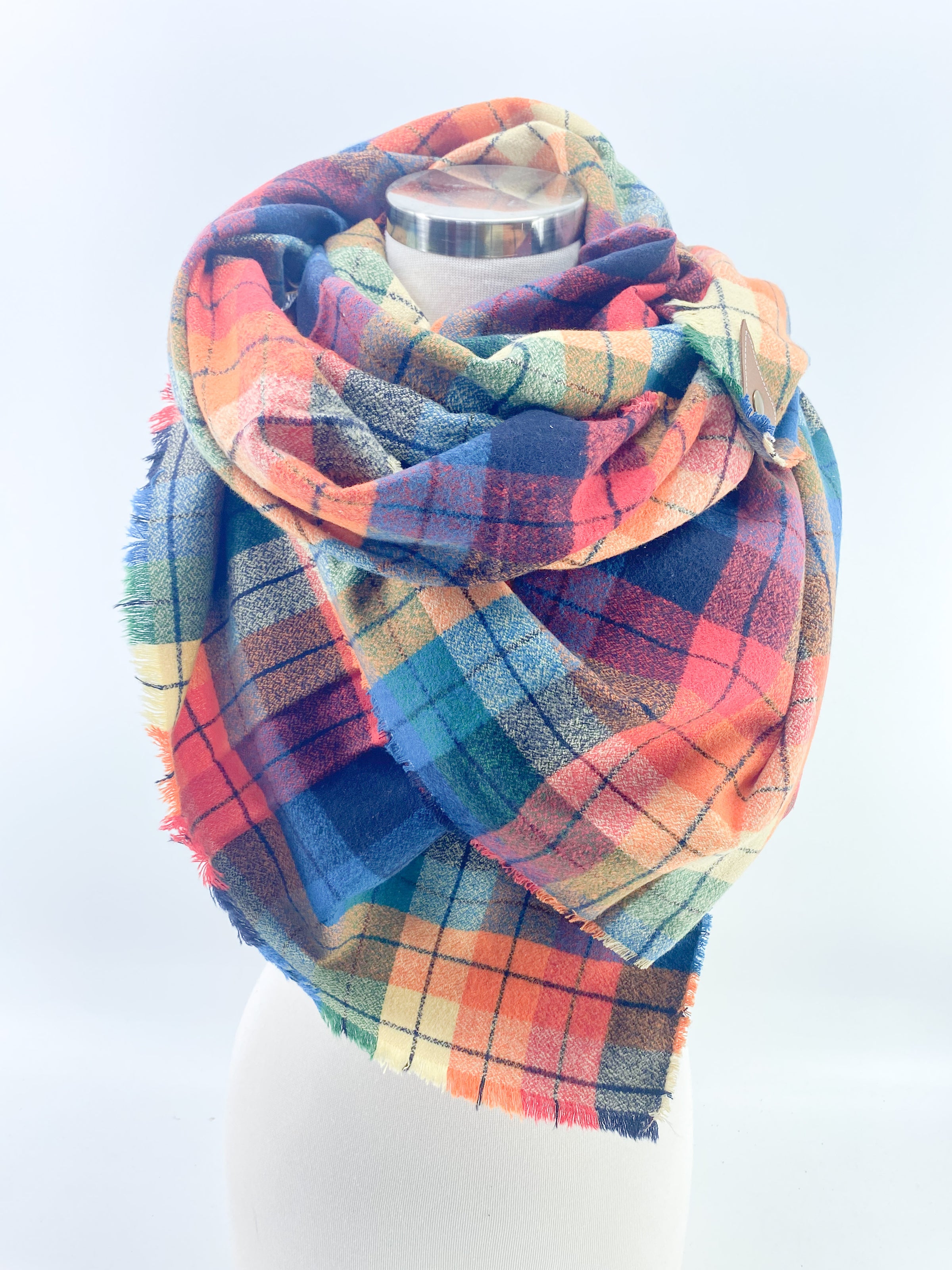 Over the Rainbow Plaid Blanket Scarf with Leather Detail – BXB by Jenny  Buxton